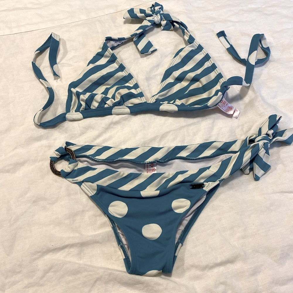 Womens green and white polka dotted bikini Size US L. 36B